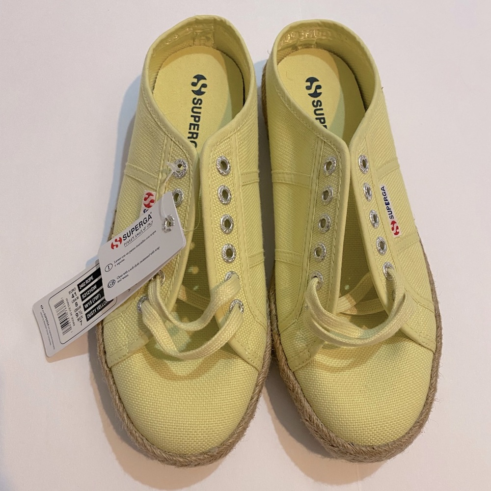 Superga Women’s Canvas Slip On Dusty Yellow Casual Sandals Rope Sneakers